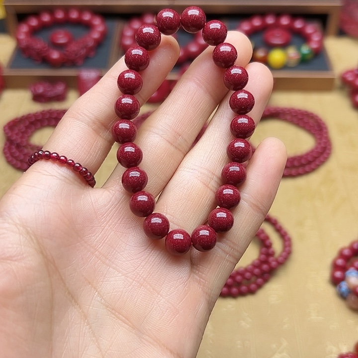 心***心天然辰砂8毫米光珠手串