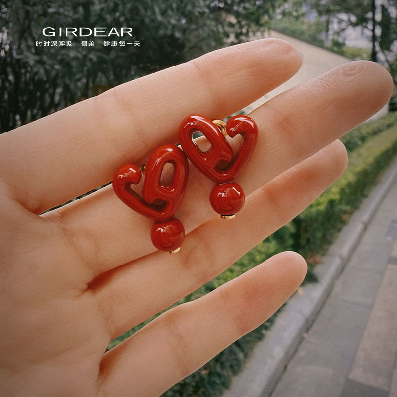 GIRDEAR/哥弟 纯铜耳饰 甜美风红色耳环气质素款时尚百搭190068