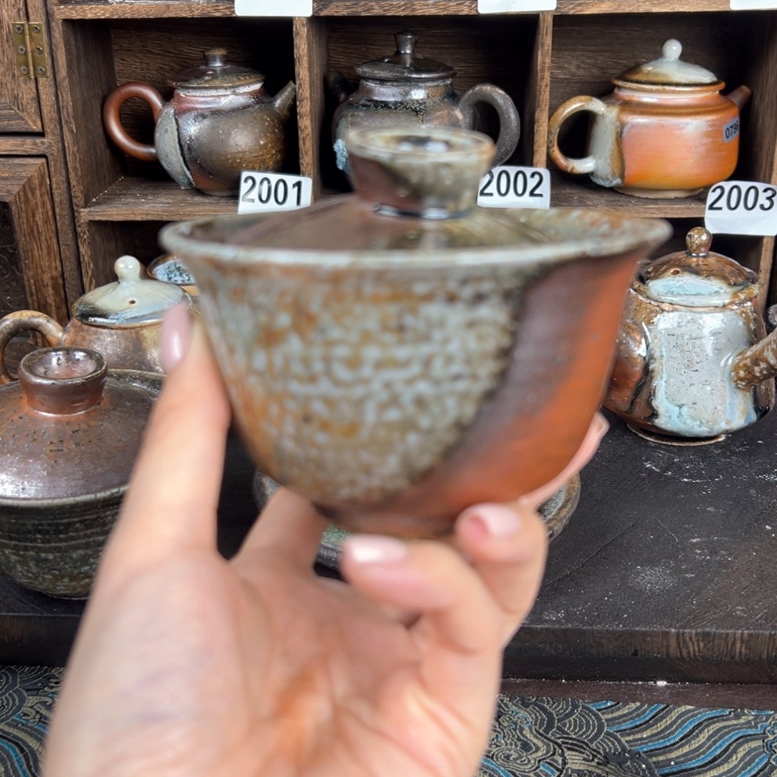 杯柴烧茶器粗陶盖碗