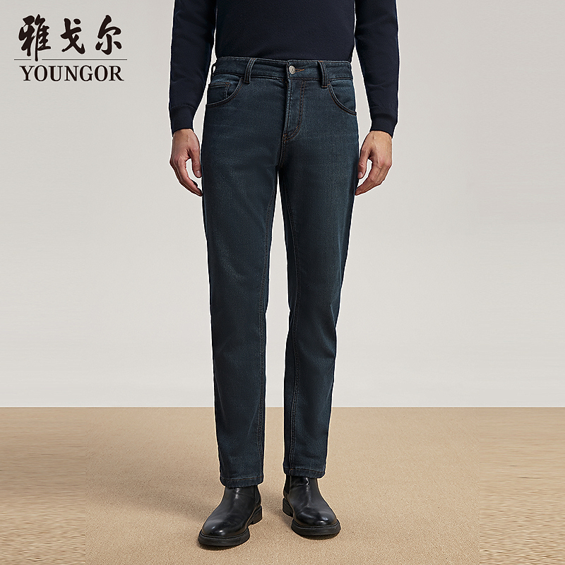 雅戈尔男士新款青年男牛仔裤直筒修身弹力秋冬商务经典水洗休闲裤