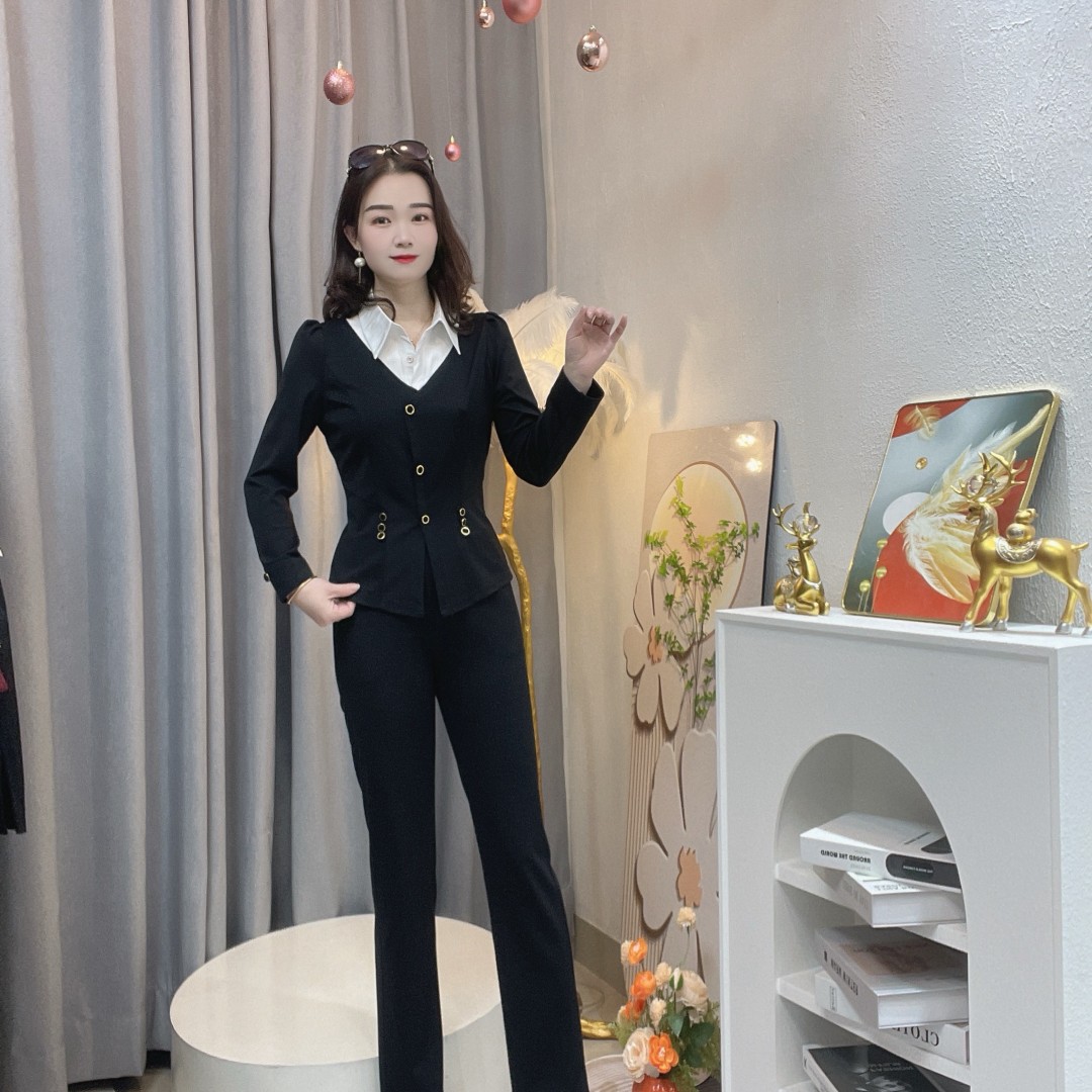 2025春季新款女装长袖时尚轻奢高雅洋气修身气质显瘦长裤套装 967