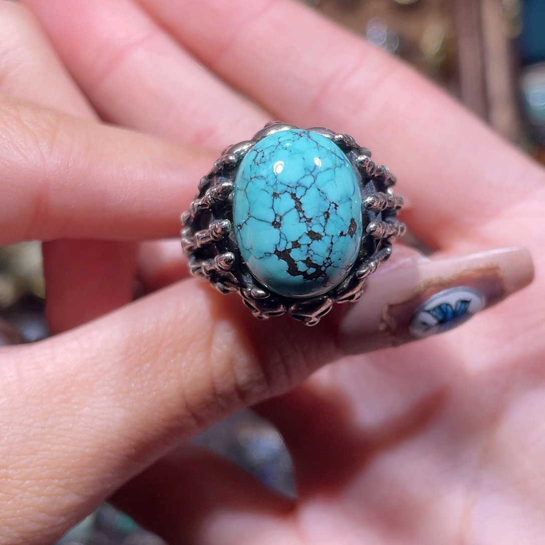 ๑***碎绿松石银S925镶嵌戒指