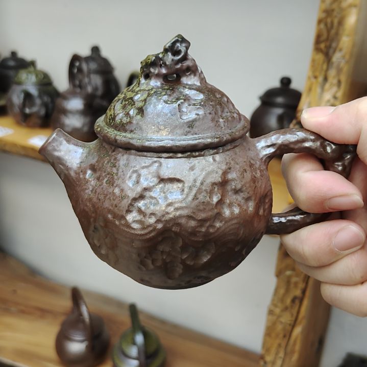 坭兴陶纯柴烧全手工海浪壶