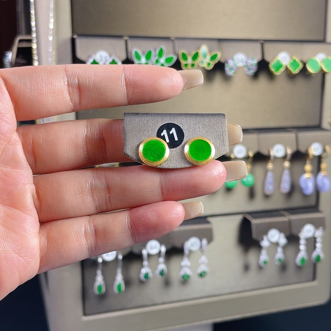 翡翠银S925镶嵌耳饰缅甸A货