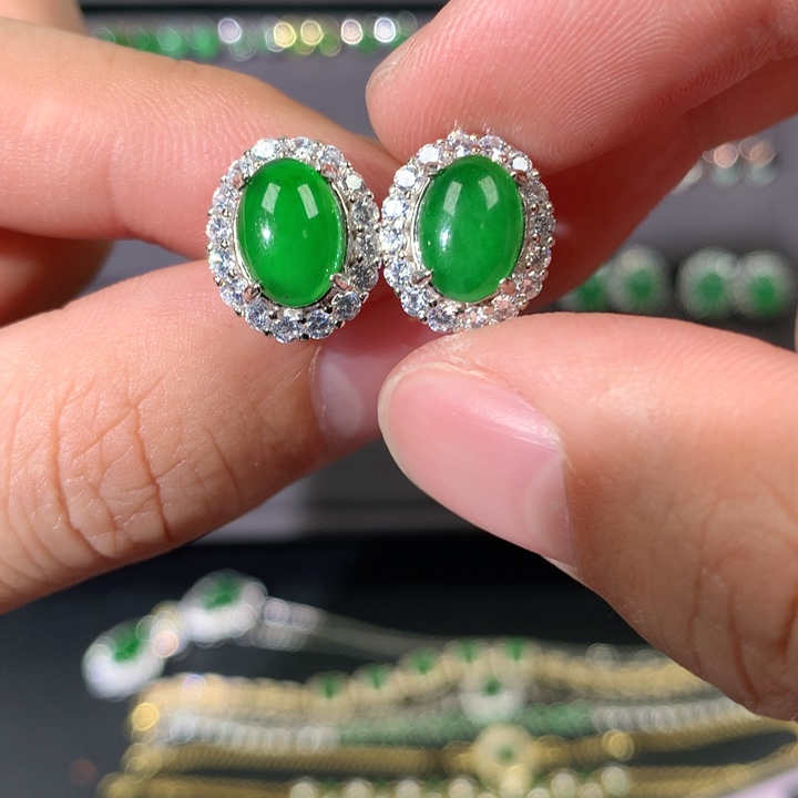 翡翠耳饰银S925镶嵌耳饰