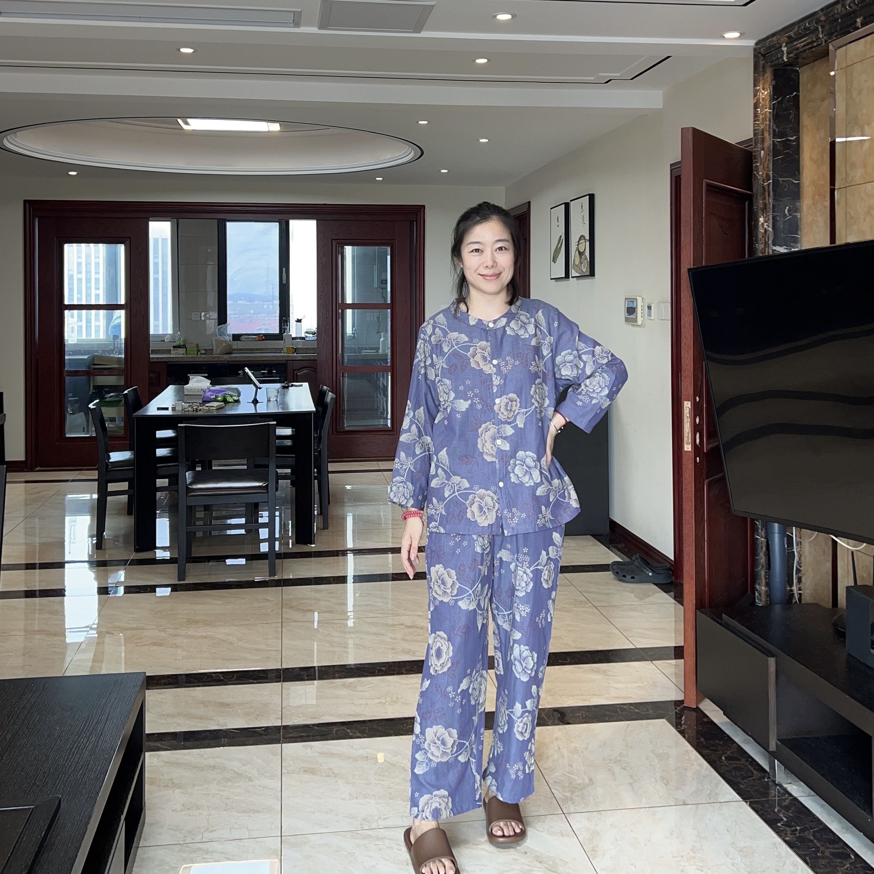 【日单】A类全棉色织双层纱 家居服女款套装纯棉休闲套装
