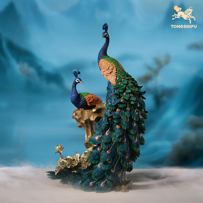 铜师傅《花开富贵》客厅电视柜酒柜装饰品吉祥孔雀摆件乔迁结婚礼品