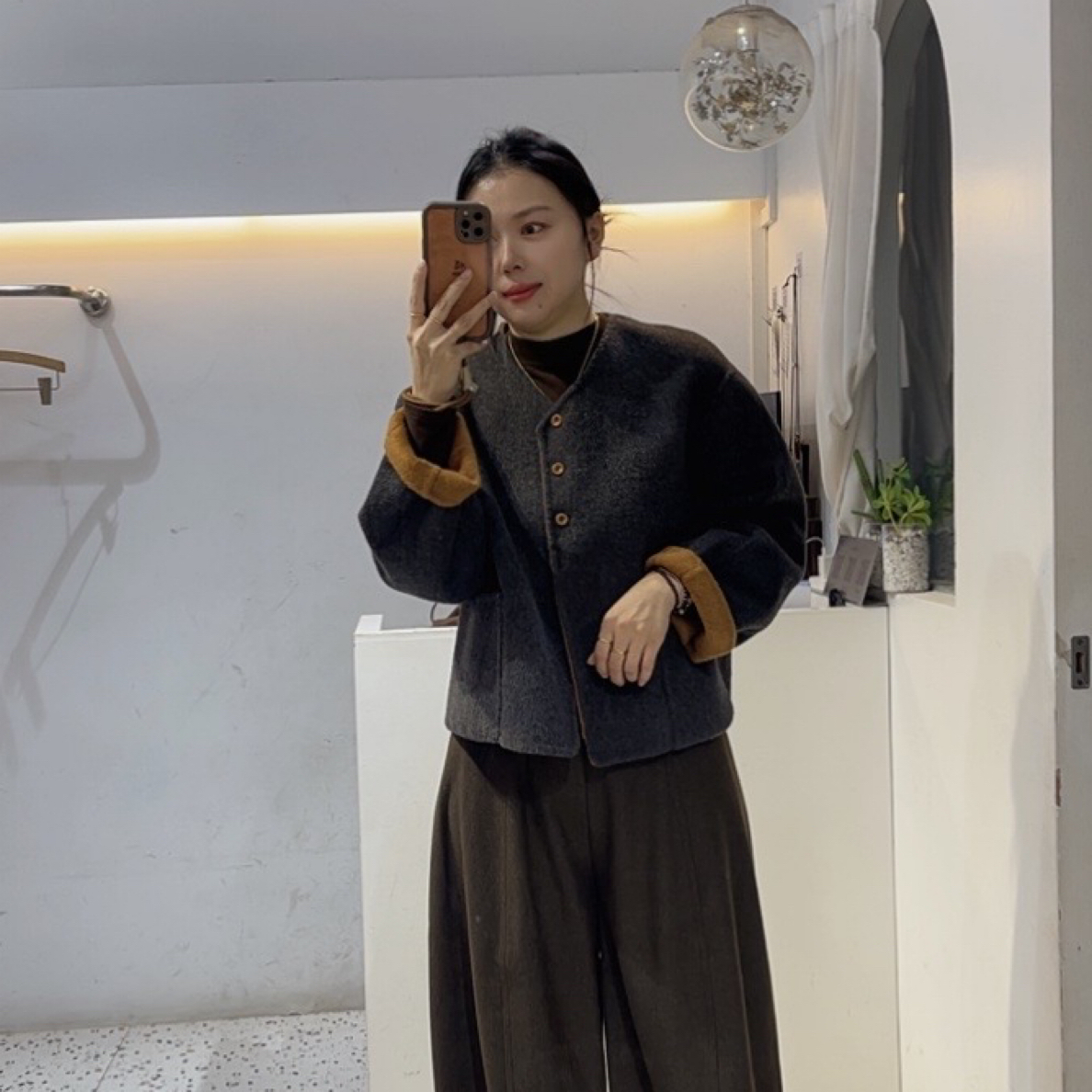 韩系双面羊绒短款外套519