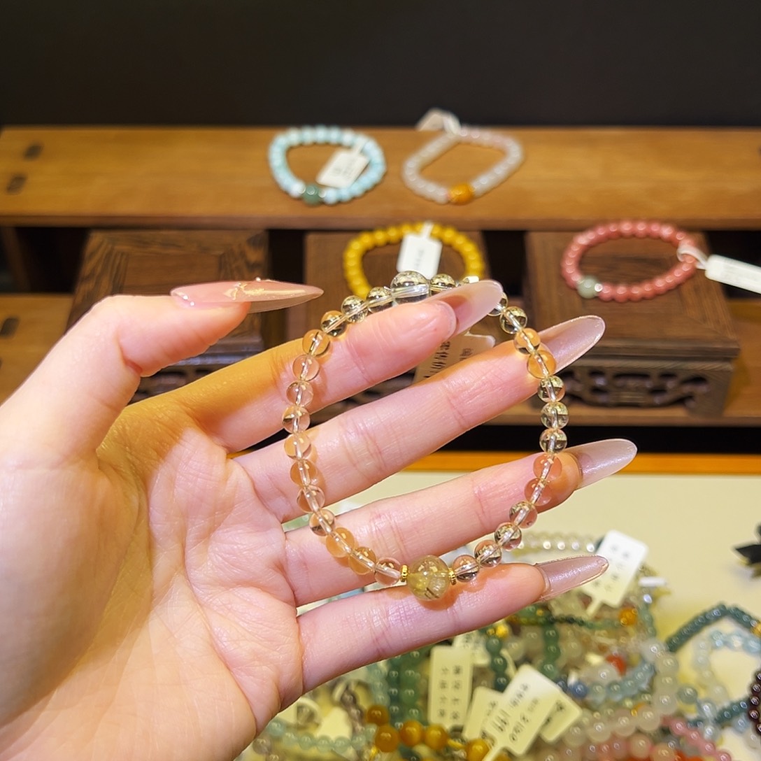 水晶手链银S925镶嵌黄水888