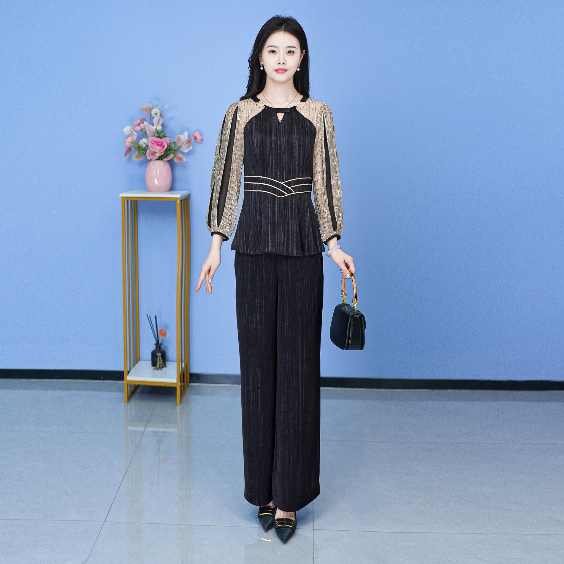 【MJFS1803】春季新款套装裤两件套时尚优雅减龄洋气套装