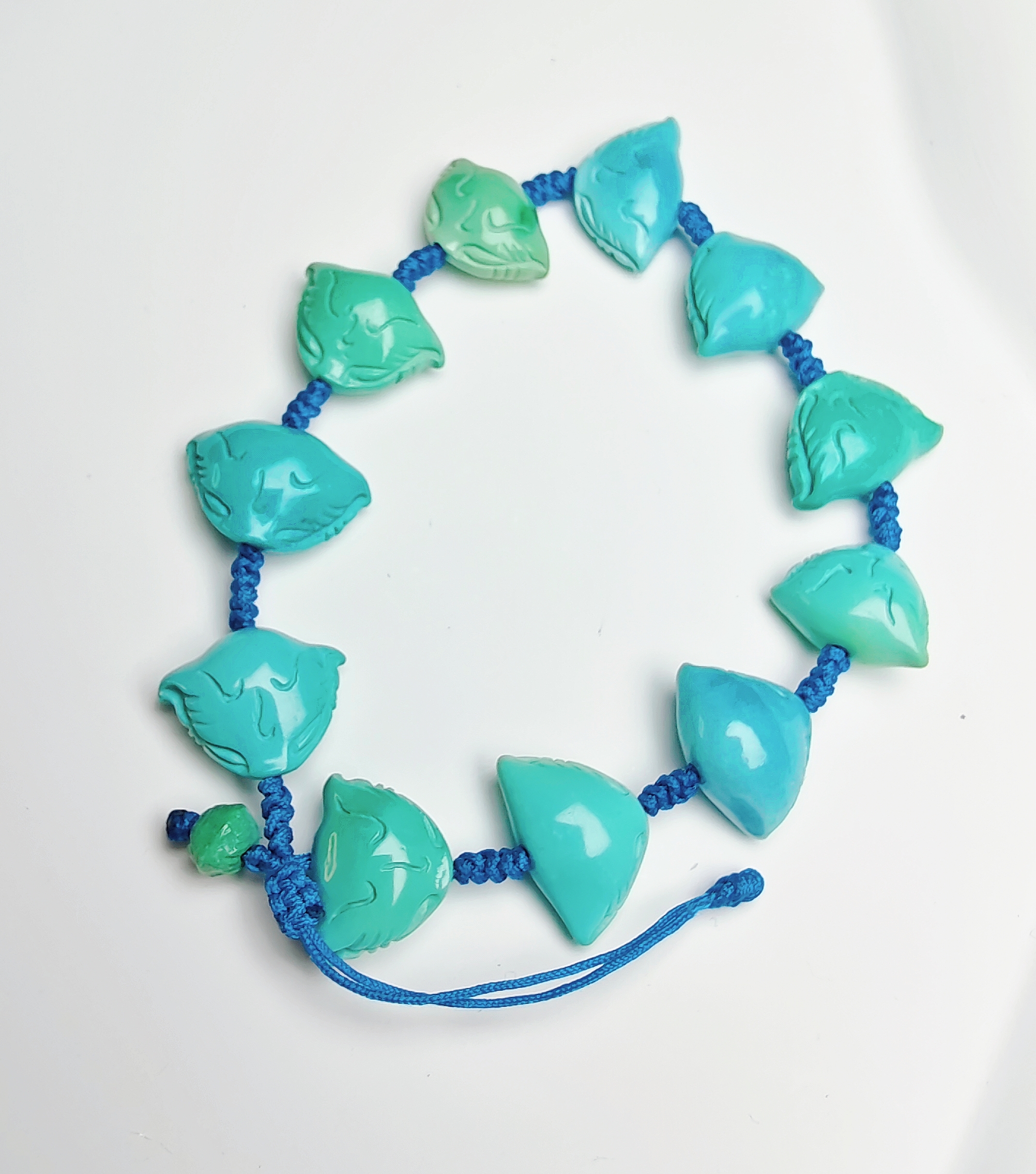 绿松原矿瓷釉级九尾狐狸头手链