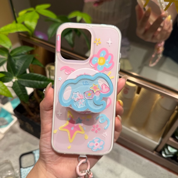 可爱大象摇摇乐磁吸支架hinlucky适用苹果16等手机壳 磁吸二合一