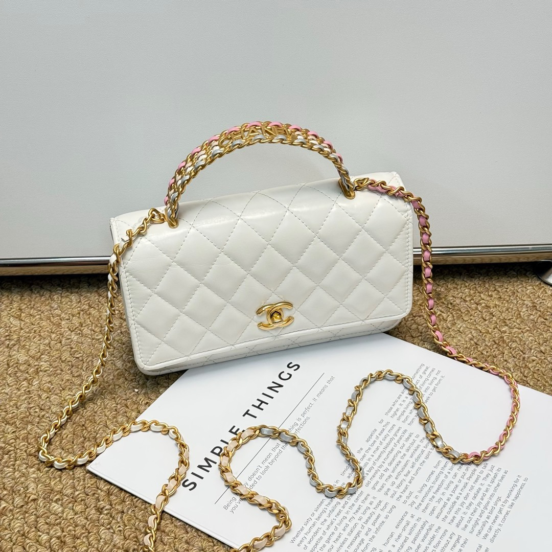 95新 Chanel/香奈儿 牛皮 23P彩色镂空编织手柄 woc/687818467