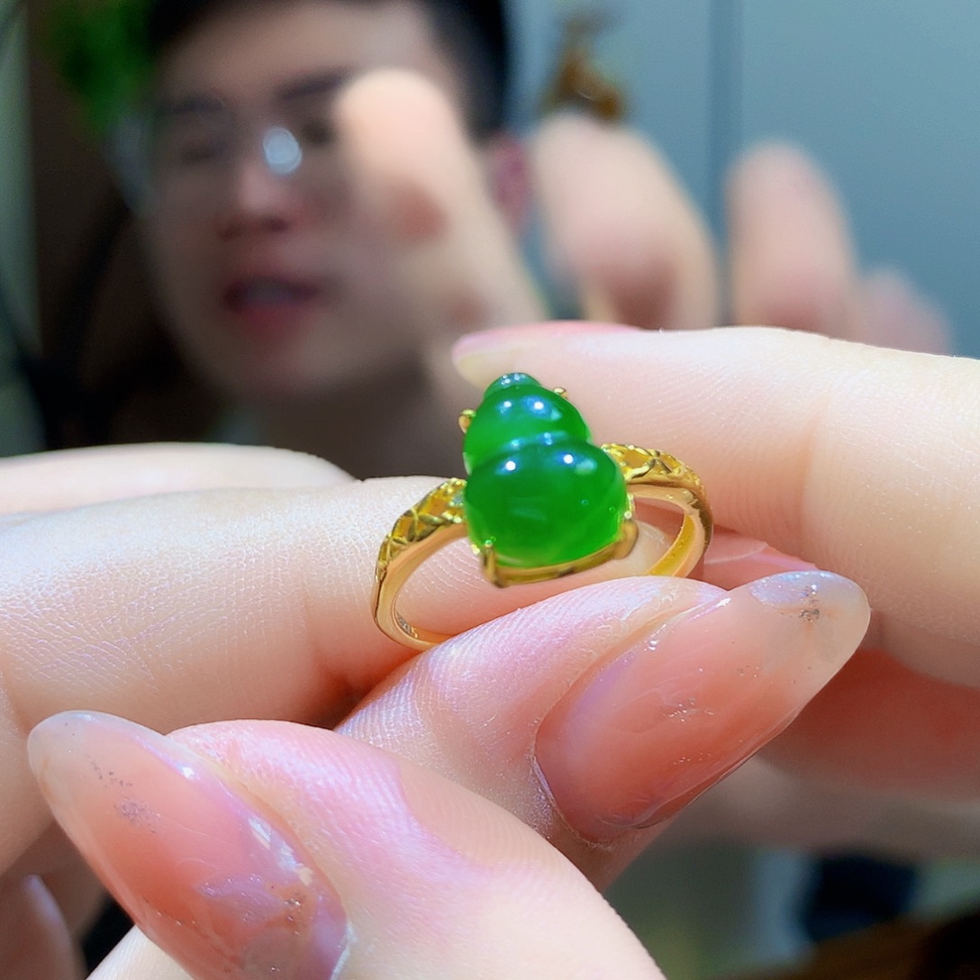 银S925镀金镶嵌戒指和田玉（碧玉）