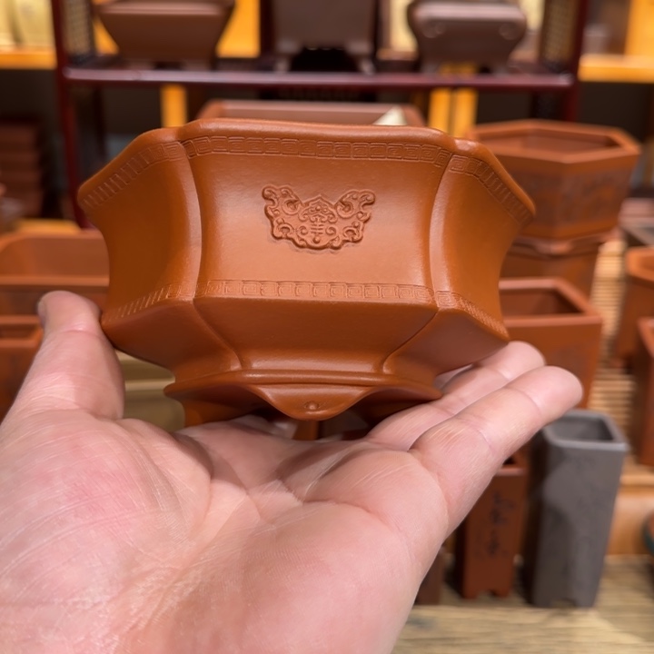 紫砂花盆金*狼全手工制作