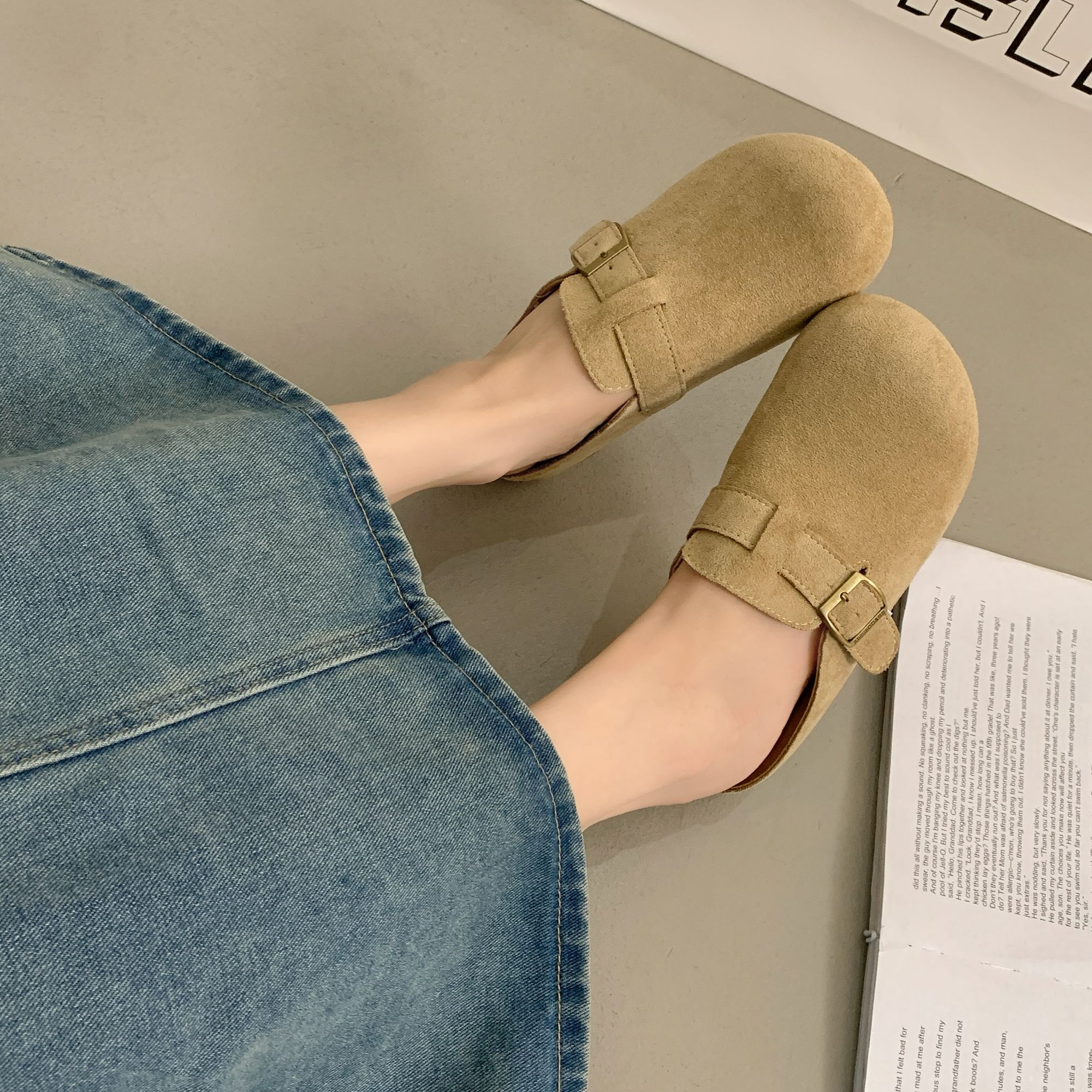 舒适磨砂包头低跟百搭平跟包头拖春夏网红春季秋季