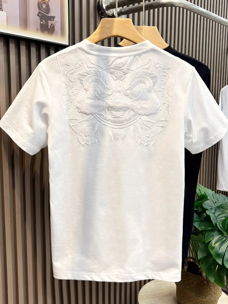中国风醒狮刺绣短袖t恤男士2025夏季新款休闲半袖体恤青年打底衫