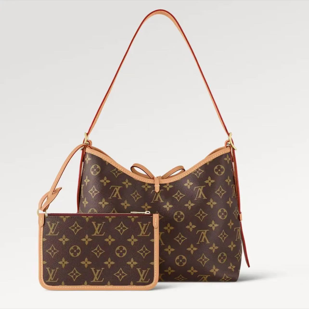 99新 LouisVuitton/路易威登 全原carryall小号棕色子母单肩包