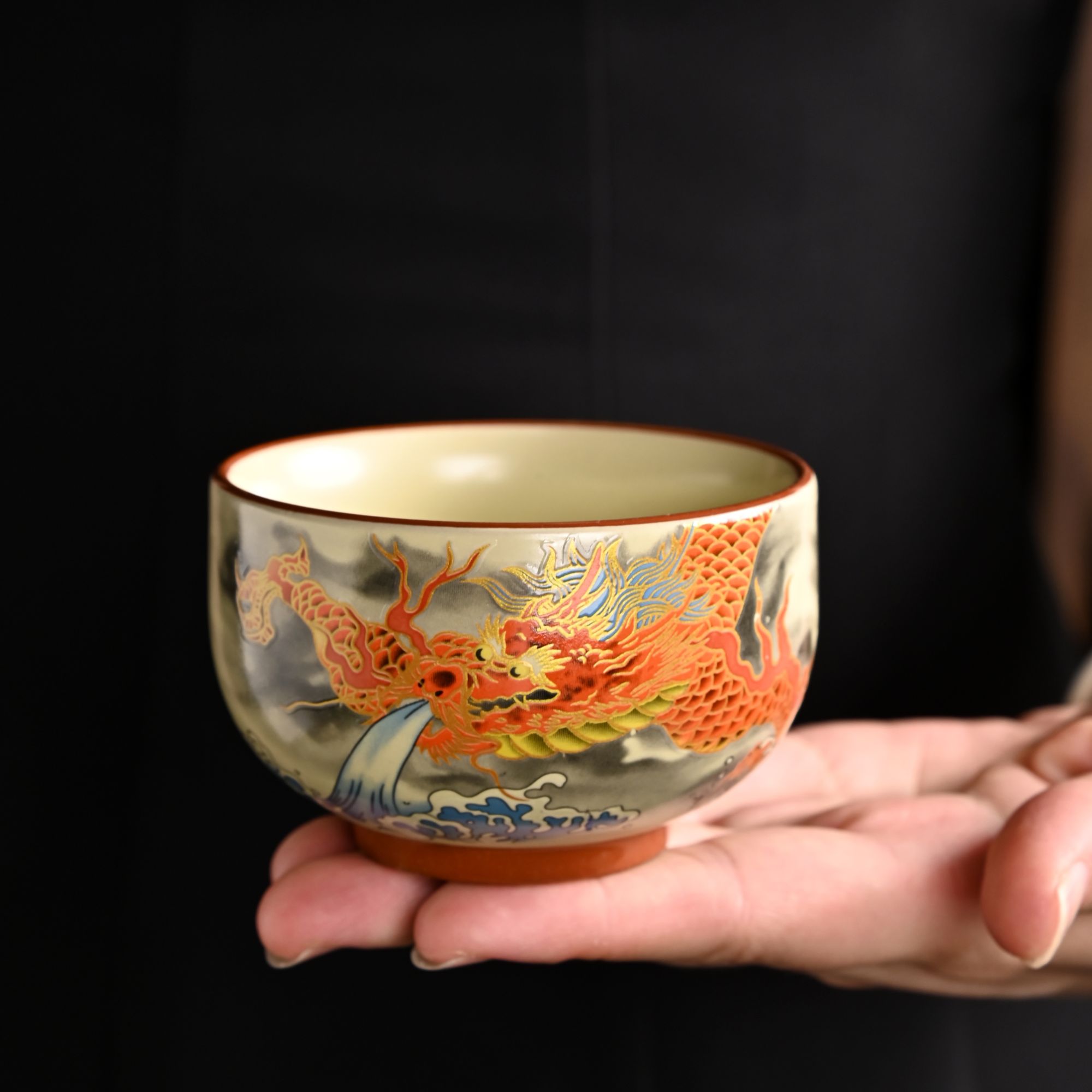 新中式新款汝瓷鸿龙好寓意陶瓷茶杯创意陶瓷茶杯-0106