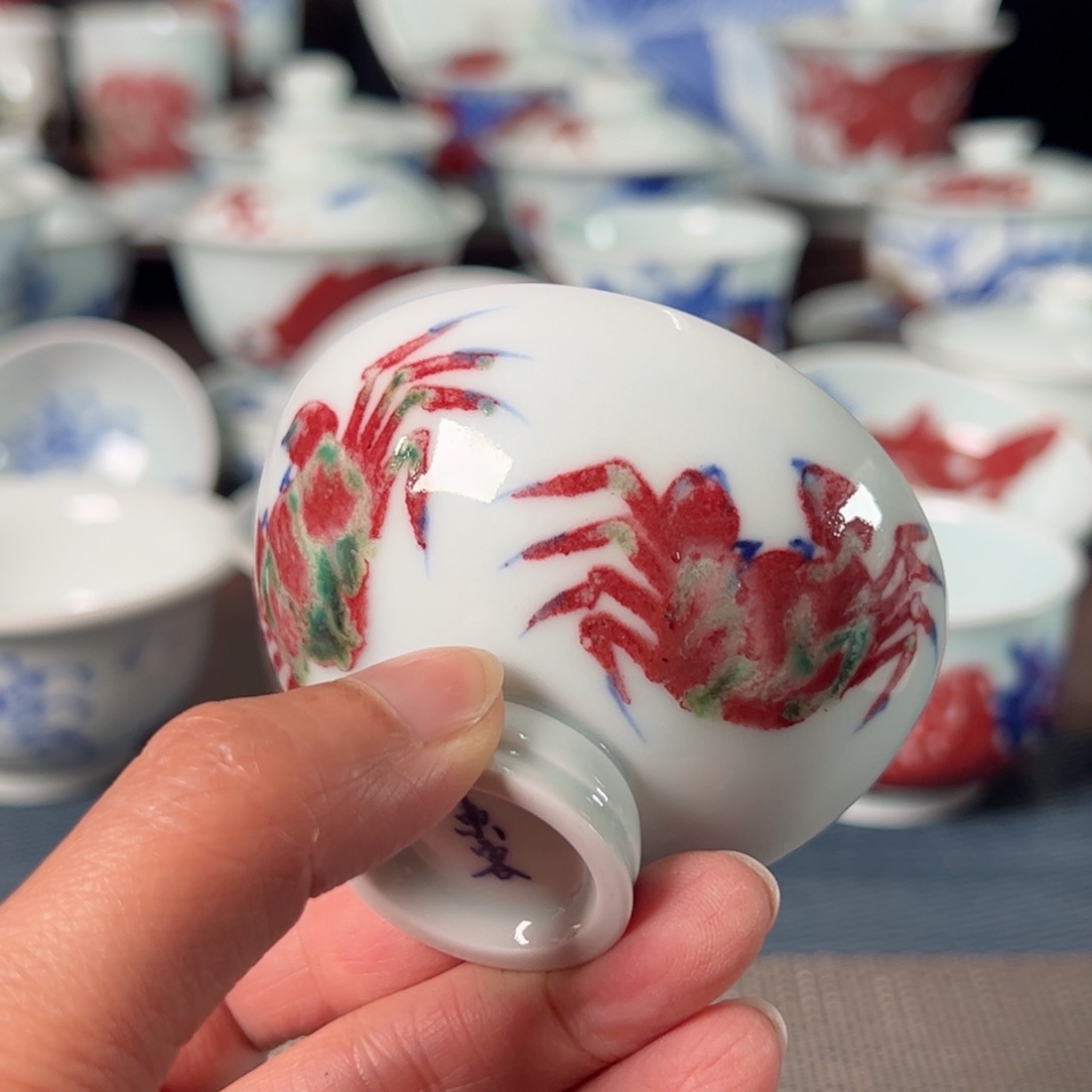 杯原矿青花釉里红瓷器