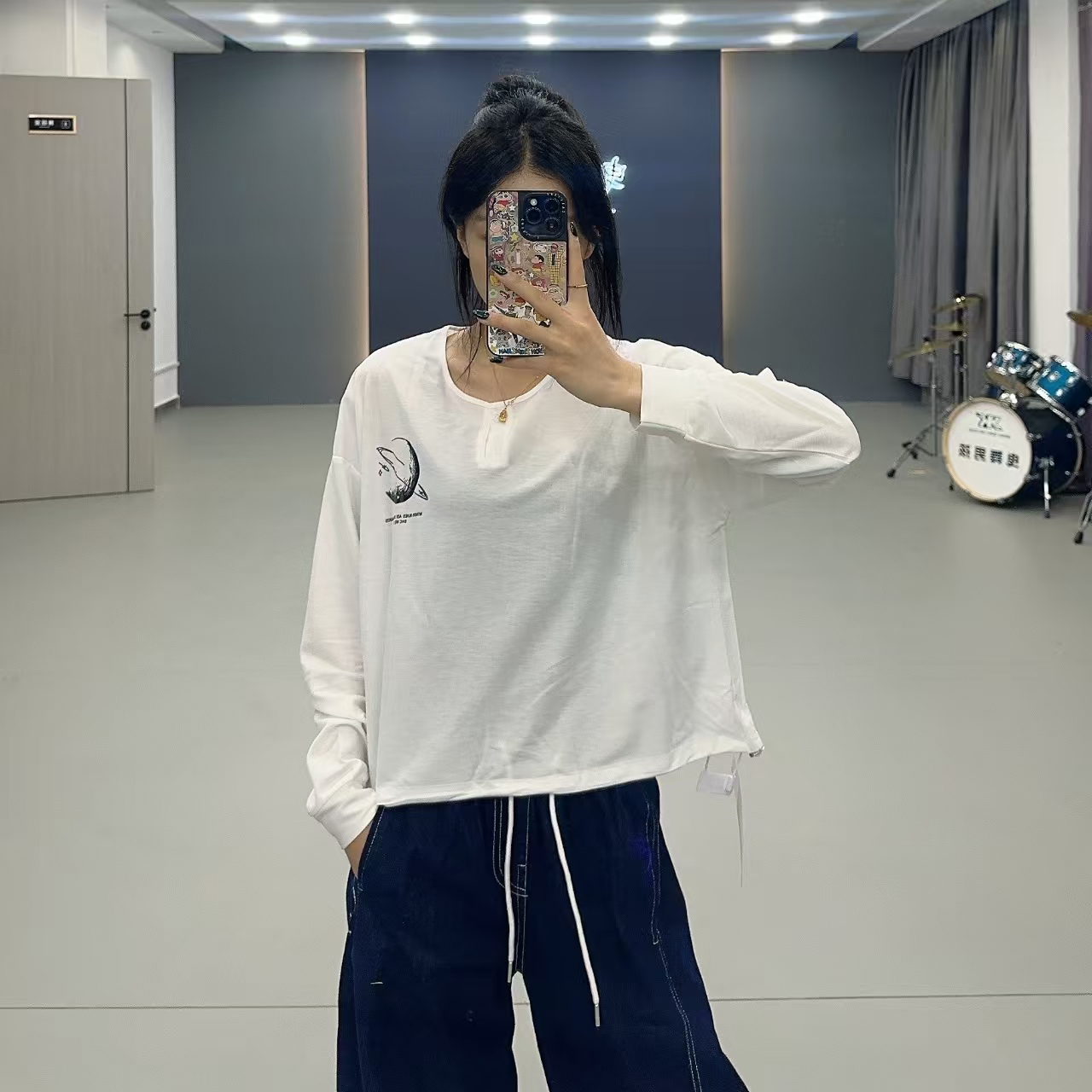 静静专属9596星球印花款抽绳长袖T恤