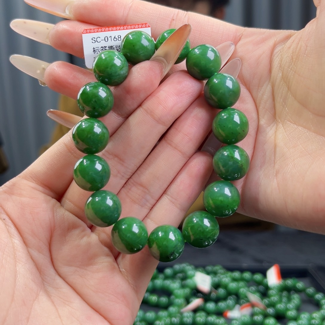 和田玉未镶嵌手串天然和田玉俄碧辣阳绿手串14