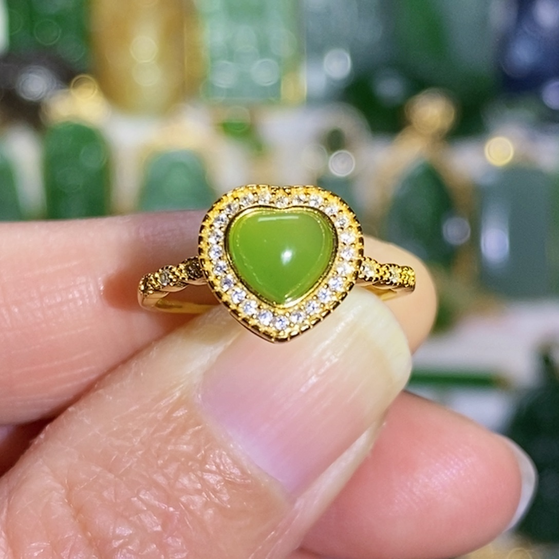 和田玉（碧玉）戒指银S925镶嵌