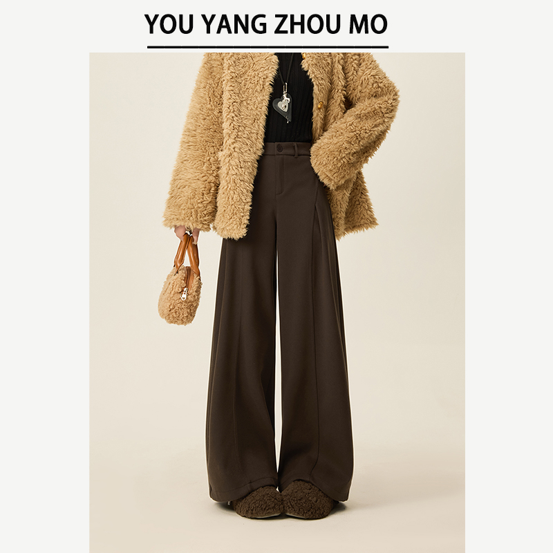 有氧周末/秋冬呢子贝斯裤休闲裤加厚宽松直筒裤毛呢阔腿女裤子