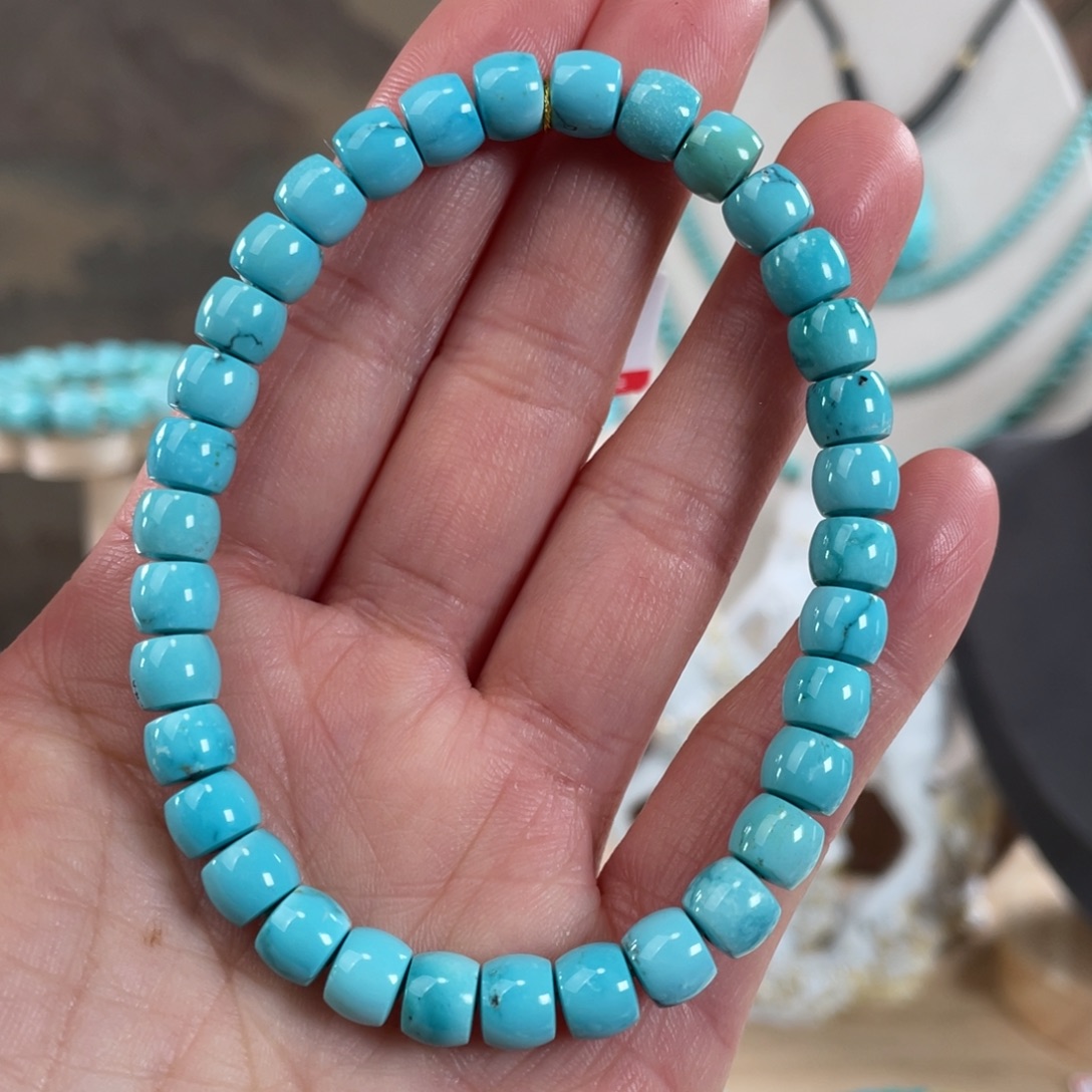 绿松石未镶嵌套链6.8精品高瓷蓝直切手串