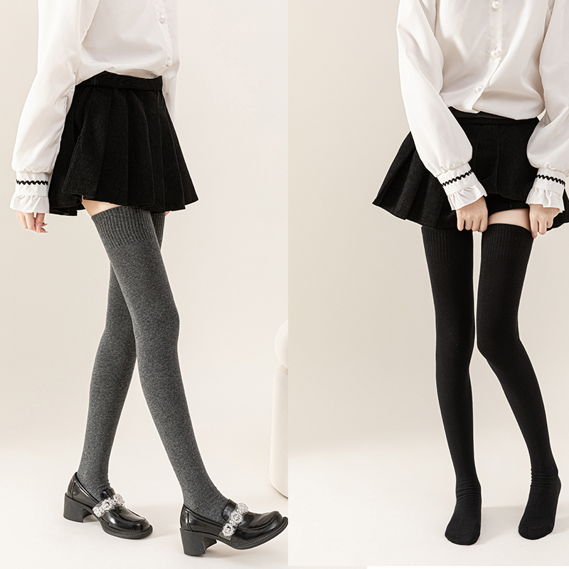 秋冬精梳棉过膝袜长筒大腿袜小腿连脚手工无骨袜子