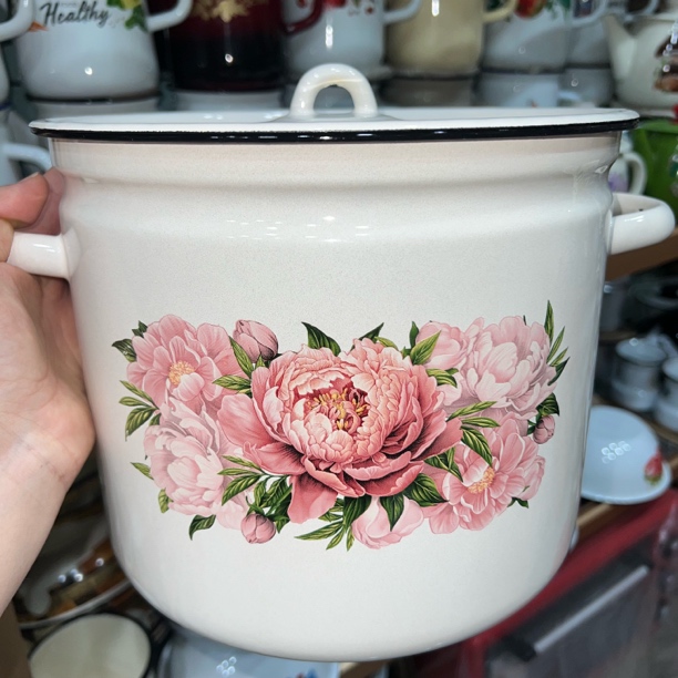 俄罗斯原装进口正品搪瓷9升双耳锅大容量炖汤锅煮加厚通用灶