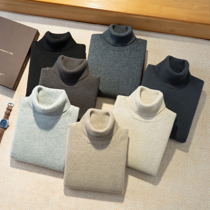 高领套头款男款冬季加绒羊毛衫冬季纯色半高领