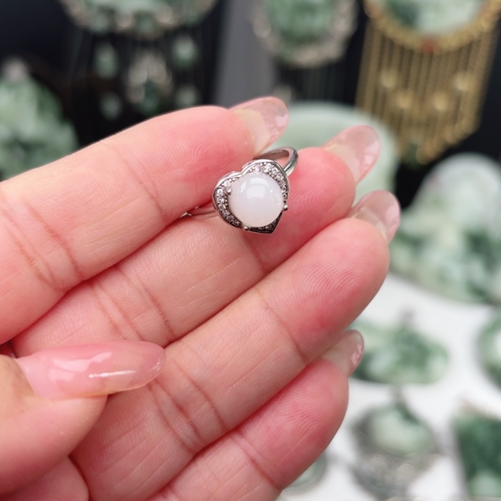 透闪石-蛇纹石玉银S925镶嵌戒指