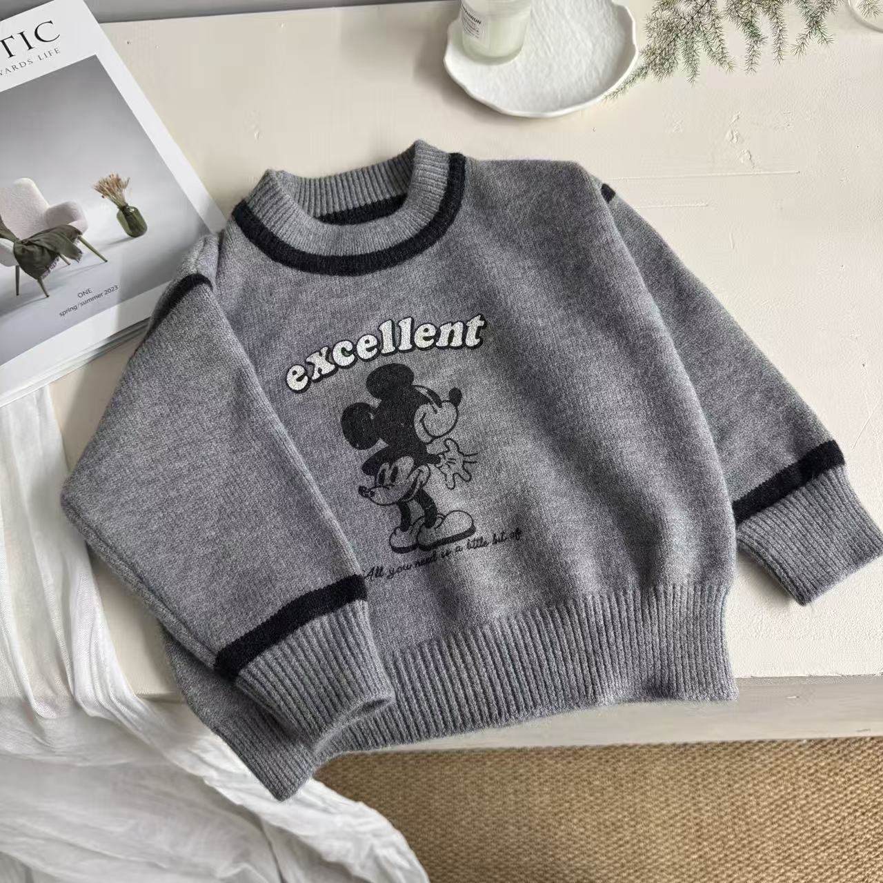 2025年秋冬新款儿童加绒百搭韩版宽松时尚31218米奇毛衣