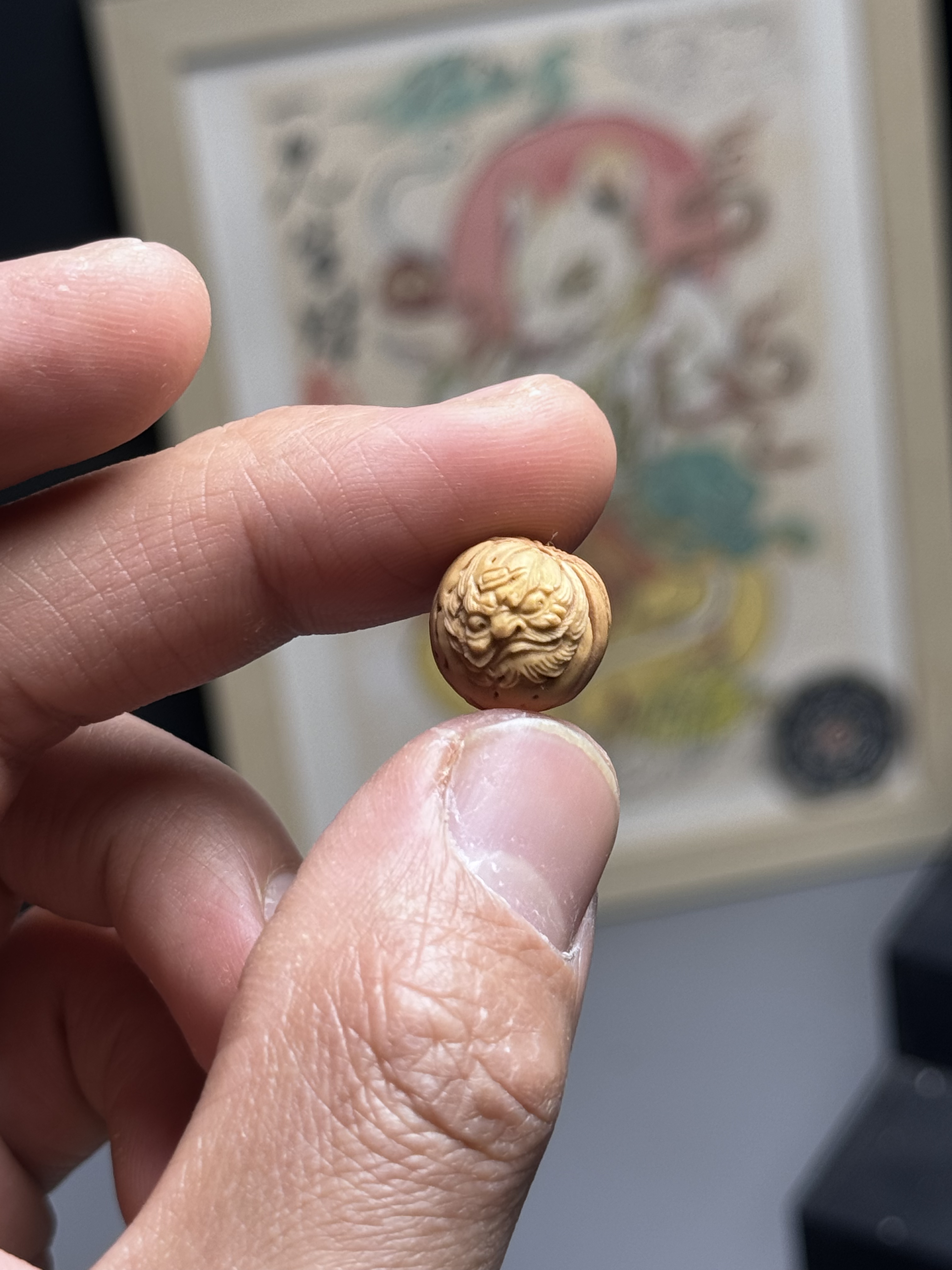 钟馗捉鬼，桃核雕刻，纯手工制作，尺寸12.7/13