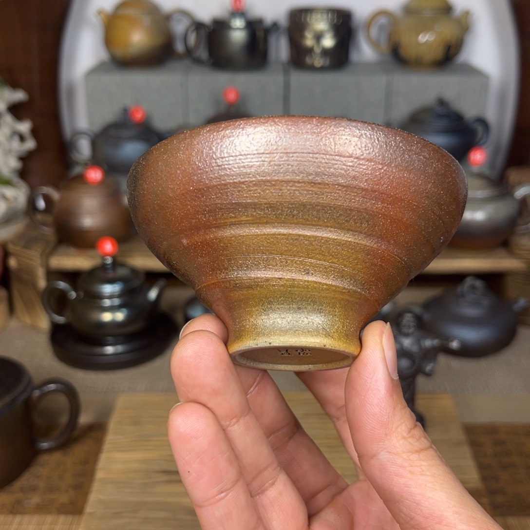 壶建水紫陶白泥螺纹扭扭斗笠120c c