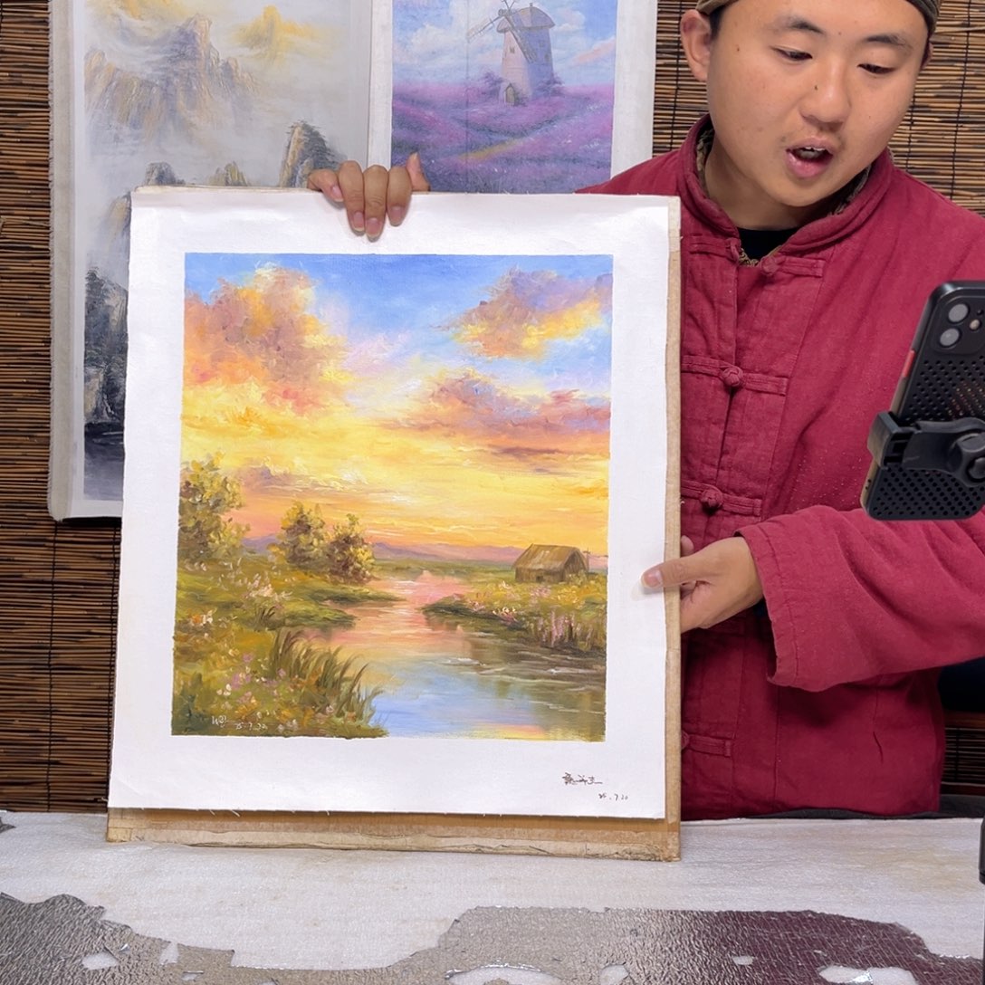 油画行路人小院绘画作品竞拍