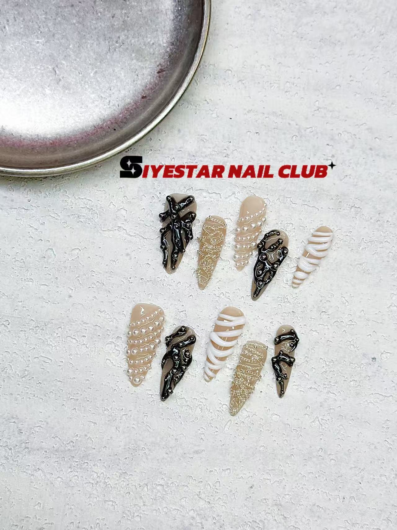 ［23］司野星甲片俱乐部•「荆棘裸纱」裸色链条小众海外手工光疗甲片