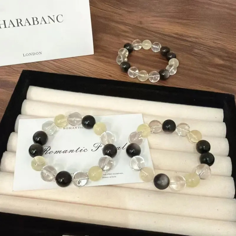 X1789[无情风月]黄水晶白水晶银曜石手链高端轻奢手串多样性发一