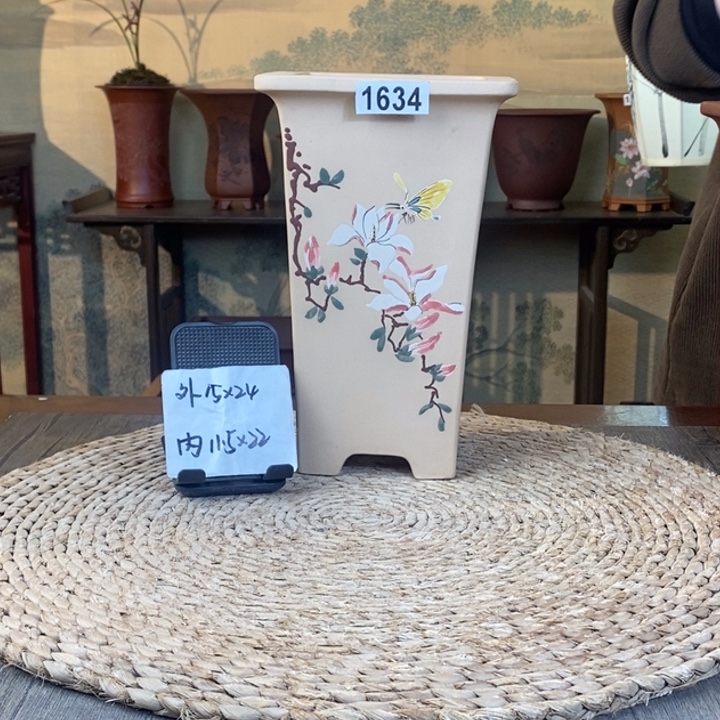 紫砂花盆  白玉段玉兰彩绘签筒1634