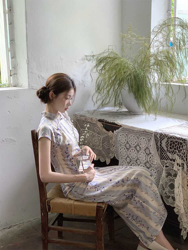 旗袍2025年新款夏季复古文艺气质优雅改良田园风新中式国风连衣裙