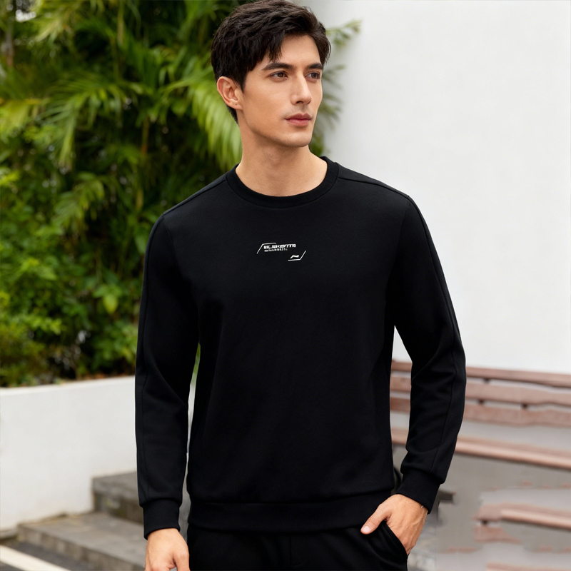 李宁健身系列男子春秋款套头无帽卫衣舒适百搭上衣AWDU057-B品