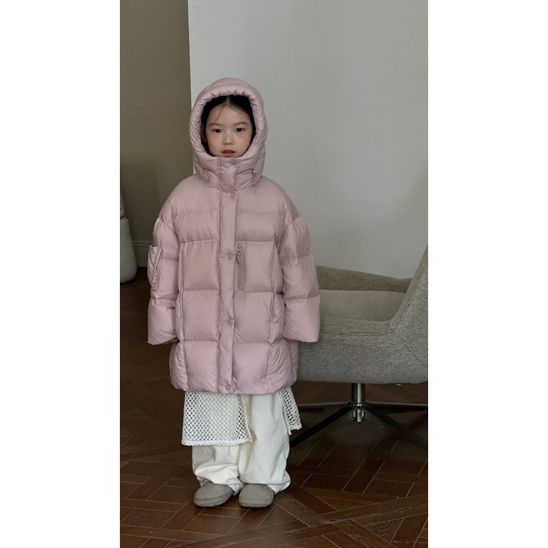 T儿童休闲中长款加厚连帽款羽绒服8163