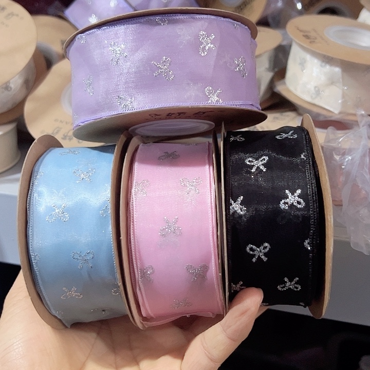4的小领结流光纱粉蓝紫黑各25码