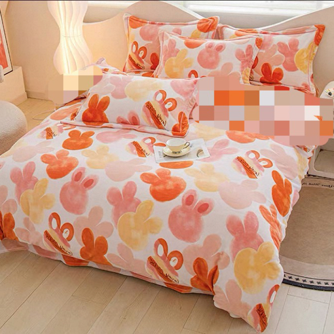 单粉150×200炫彩粉兔石墨烯被子三层夹棉发热被