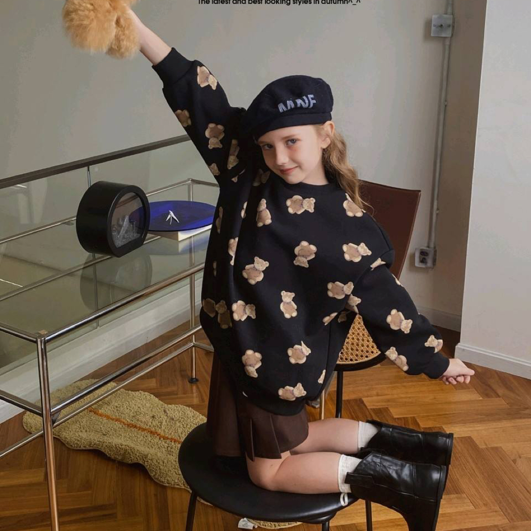 暖家 4483款B56童装黑色小熊卫衣