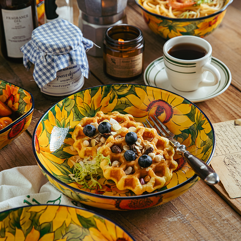 向日葵-8.5英寸圆盘一个装波兰瓷釉下彩民族艺术陶瓷餐具创意