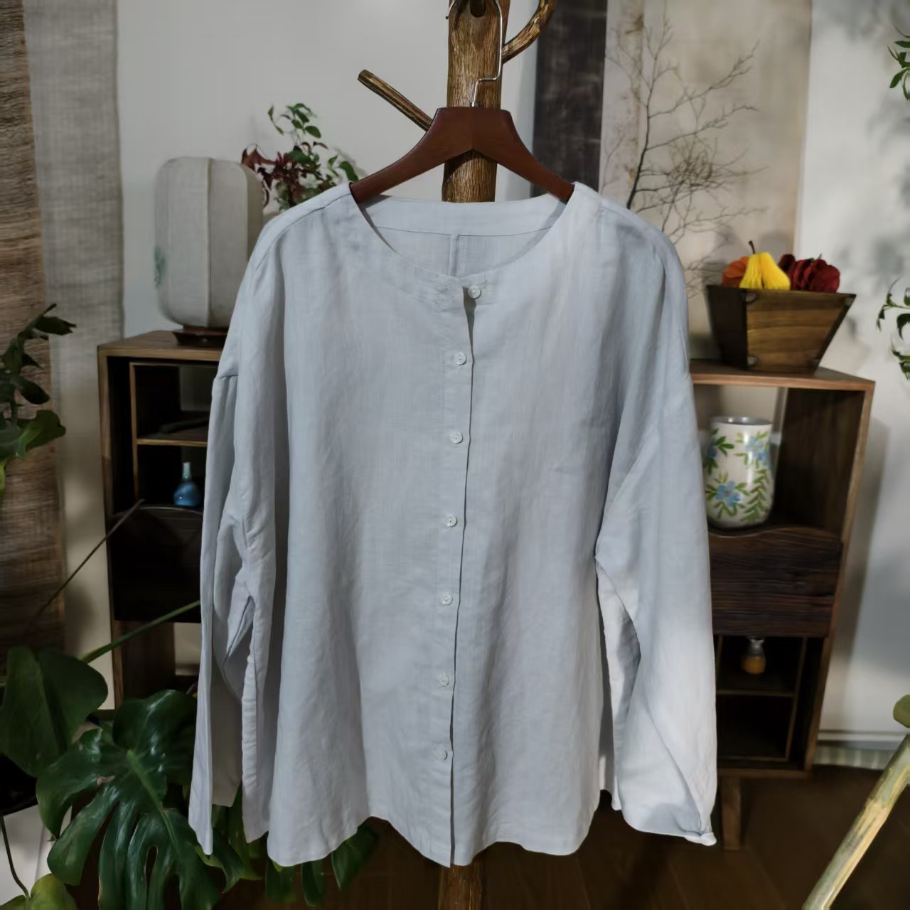 【大梅子推荐】设计款亚麻单排扣衬衫X0220A