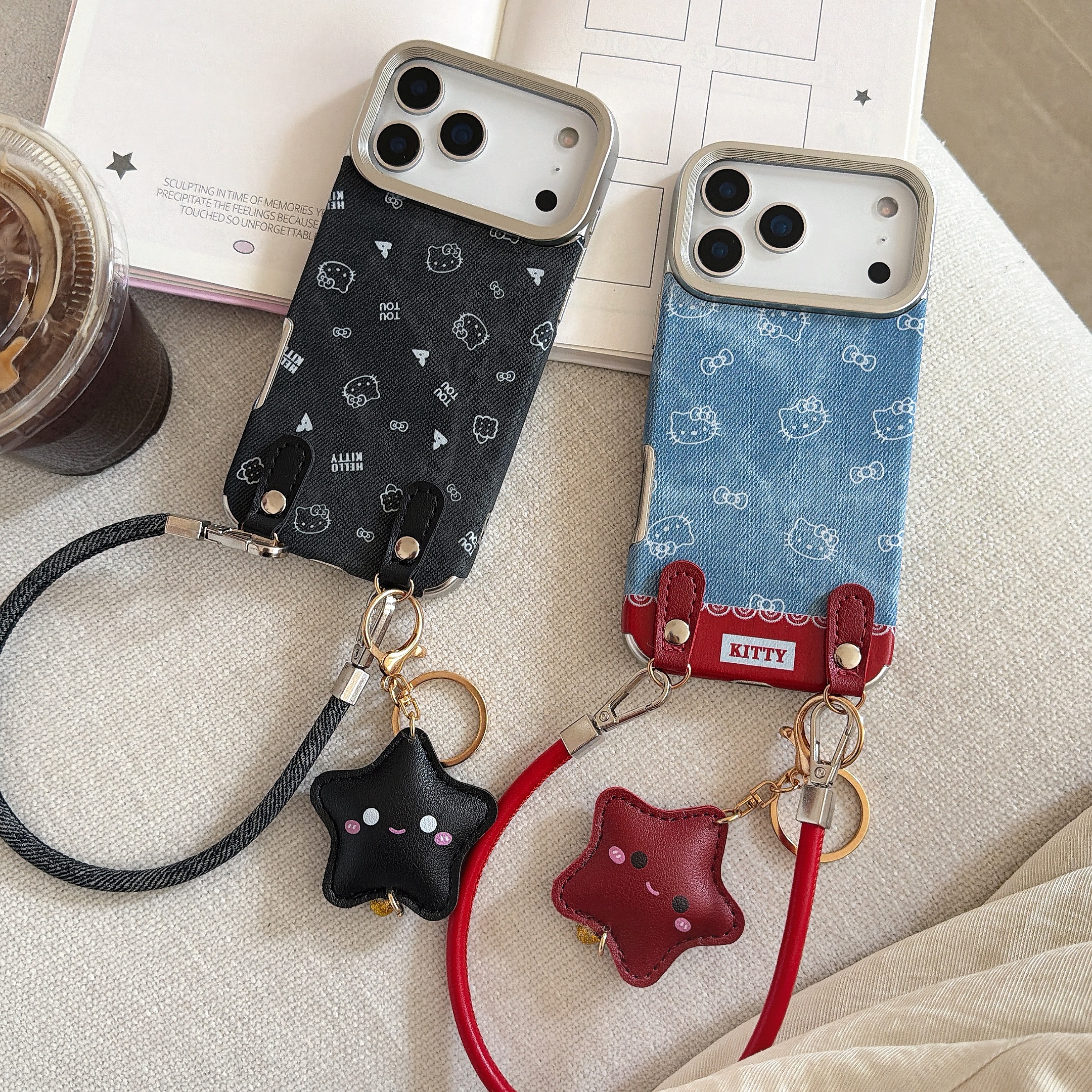 新款牛仔电镀KT猫适用于苹果17手机高级感防摔手机壳带手链mate70