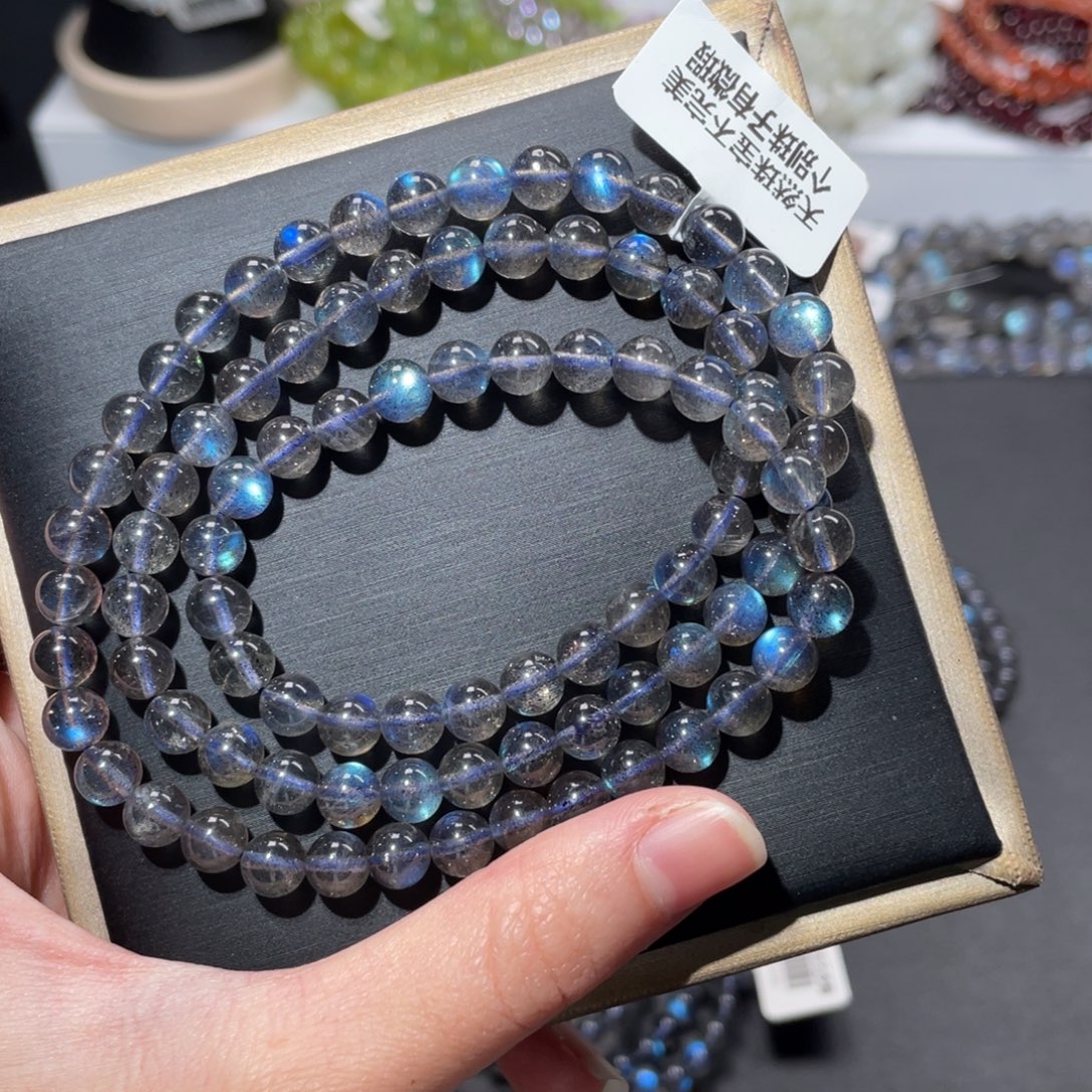 E***.未镶嵌手链长石多圈蓝光灰月光6m+
